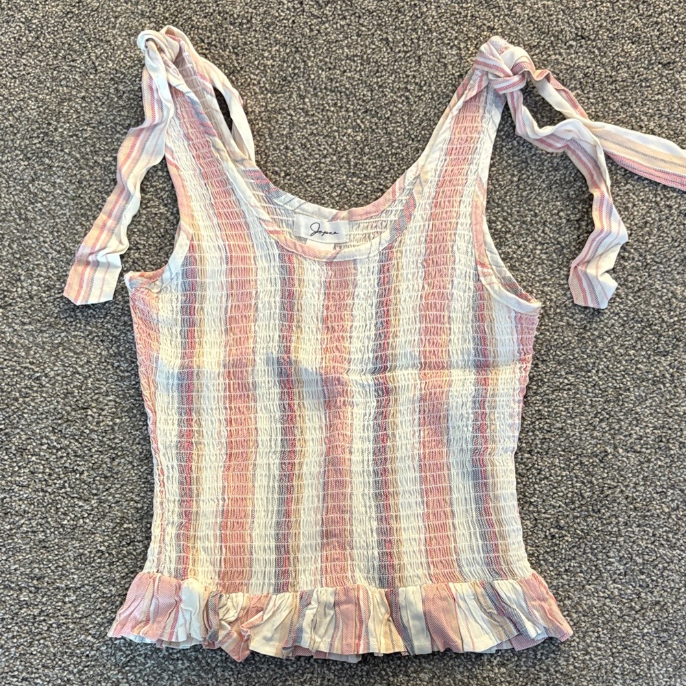 Japna Pastel Stripe Smocked Tie-Shoulder Tank Top
